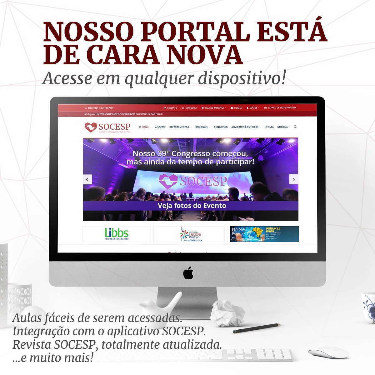SocCardioESP's tweet photo. Junto com o Congresso, que acontece até hoje, dia 02 de junho, no Transamerica Expo Center, lançamos nosso novo portal. Acesse e confira as novidades no endereço: https://t.co/hrOcIzPkAu  #socesp2018 https://t.co/3Sli1VdUm6