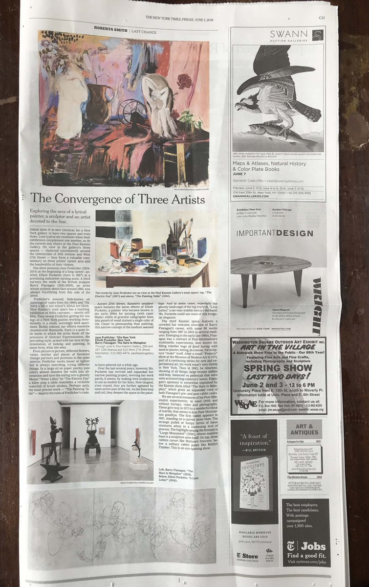 JBFinfo's tweet photo. An 'eye-opening show', #RobertaSmith #TheNewYorkTimes review of The Hare is Metaphor. Read her thoughts on this show and on all three of @Kasmingallery current exhibitions online: #JaneFreilicher, #ElliottPuckette and #BarryFlanagan : https://t.co/TiF0m8iJ0p https://t.co/0UiCEuyGQH