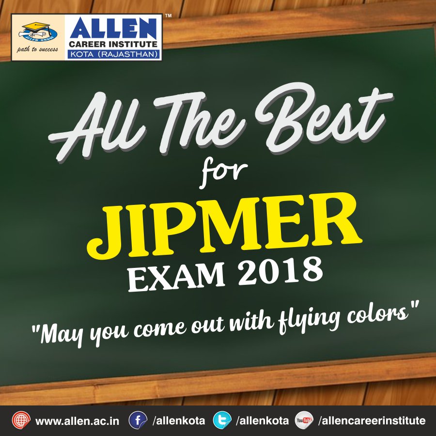 ALLENkota's tweet photo. ALLEN wishes 👍"All The Best" for JIPMER 2018 Examination to all aspirants!
🌈May you come out with Flying Colors!!
🤘Phod Ke Aana !!!!!!🤘
#ALLENKota #KotaCoaching #JIPMER2018 #JawaharlalInstituteofPostgraduateMedicalEducationandResearch #AlltheBest #JIPMERexam https://t.co/5KSHo4kEcb
