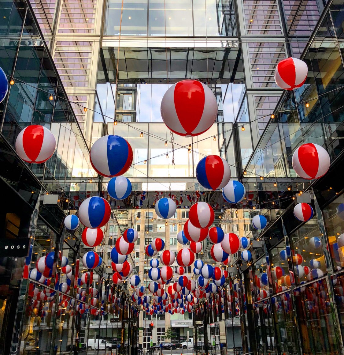 CityCenterDC's tweet photo. Early mornings at #CityCenterDC! Excited to share with you our summer overhead installation....just in time for the Caps Stanley Cup home games!! Stop by Palmer Alley and share your pictures with us using #CCDCSummer. #ALLCAPS  #IGDC #ACreativeDC #MyDCCool [📸 @jamiemannina ] https://t.co/7EYgAd24Ar