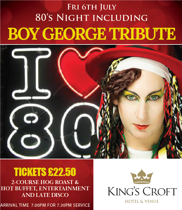 The 80's are coming to #pontefract Join us with our brilliant Boy George Tribute and Hog Roast #hogroast #80s #wakefield
