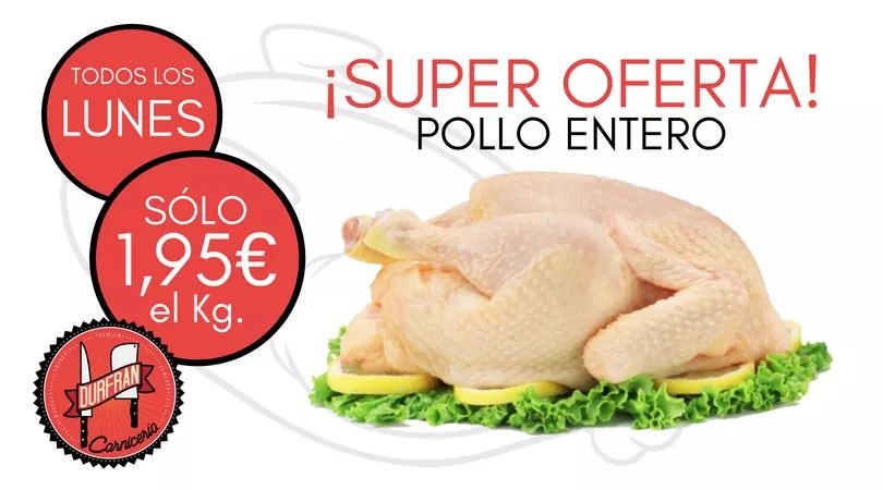 radiogolex's tweet photo. OFERTÓN @CDurfran 

Os informamos que todos los lunes podréis conseguir vuestro Pollo Entero en nuestra carnicería a un precio INMEJORABLE... Una gran calidad al mejor precio siempre con DURFRAN!
#CarniceríaDurfran #SuperOfertaDurfran #OfertaPollo #Pollo #TodosloLunes https://t.co/JUdIoASjSQ