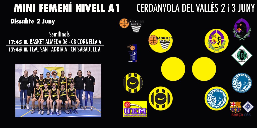 ASRBasketAlmeda's tweet photo. El gran treball porta novament als equips del @FemBasketAlmeda a una nova #finala4
4 grans equips que lluitaran aquesta tarda per un lloc al Campionat de Catalunya!!
🏀 #MF06ALM - @BasquetCornella
⌚️ 17:45
📍 Cerdanyola del Vallès
#adnAlmeda #F8MiniA1BQ #ontour https://t.co/BSbuBUa27S