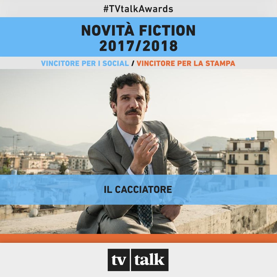 TvTalk_Rai's tweet photo. È #IlCacciatore a vincere nella categoria "Novità Fiction" ai #TVtalkAwards #tvtalk https://t.co/8Q2VT5MCil