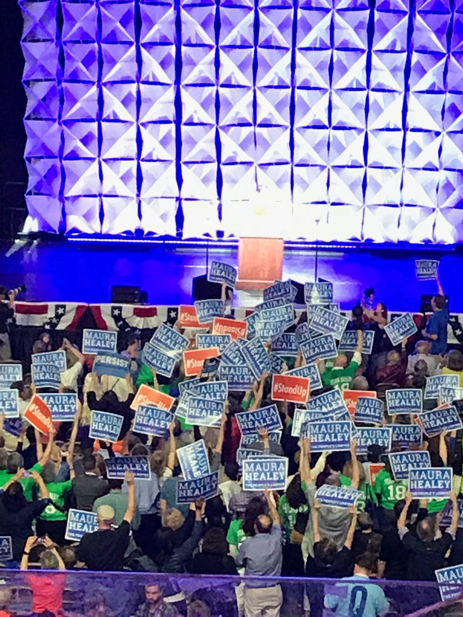 stevekerrigan's tweet photo. Last night at the @massdems #DemVention @maura_healey was somehow consumed my the love & light of her supporters. Haha. #Peoplespointguard https://t.co/MMuqSCOLMW