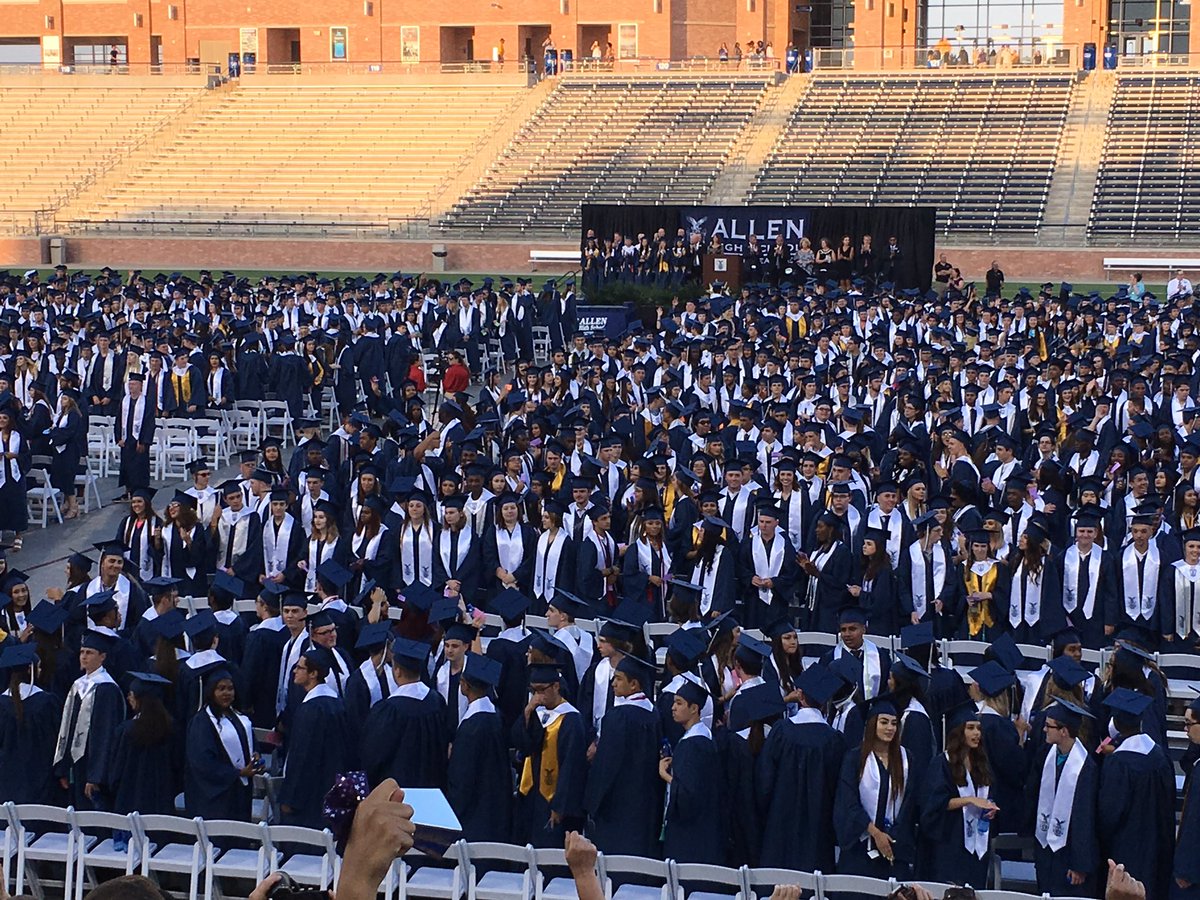 kathvaught's tweet photo. When your kid graduates among 1550 but you can still spot him! ❤️ #AllenHS https://t.co/ErwCmERonD
