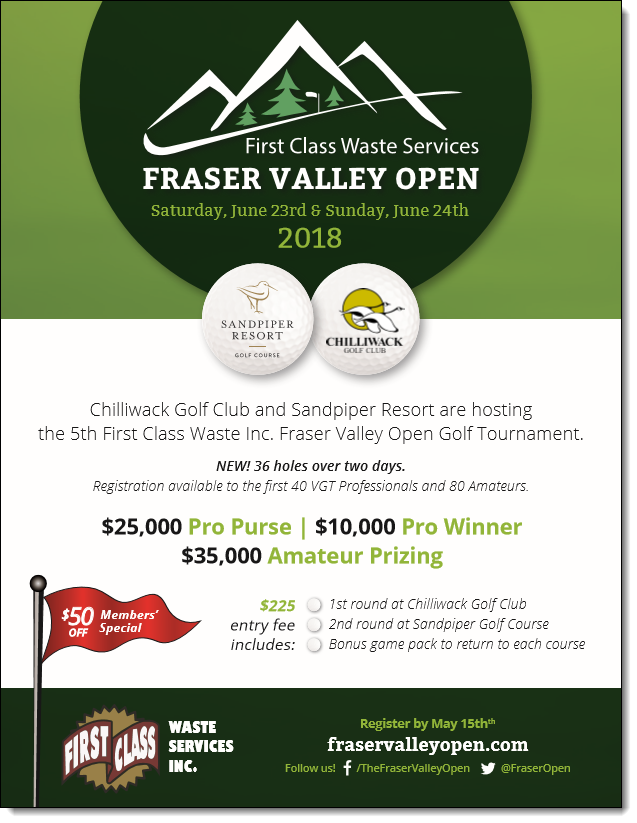 The 2018 Fraser Valley Open begins in 3 weeks! Have you registered yet? buff.ly/2vCMStK #FVO #FirstClass #Chilliwack #BigPurse #eventoftheyear