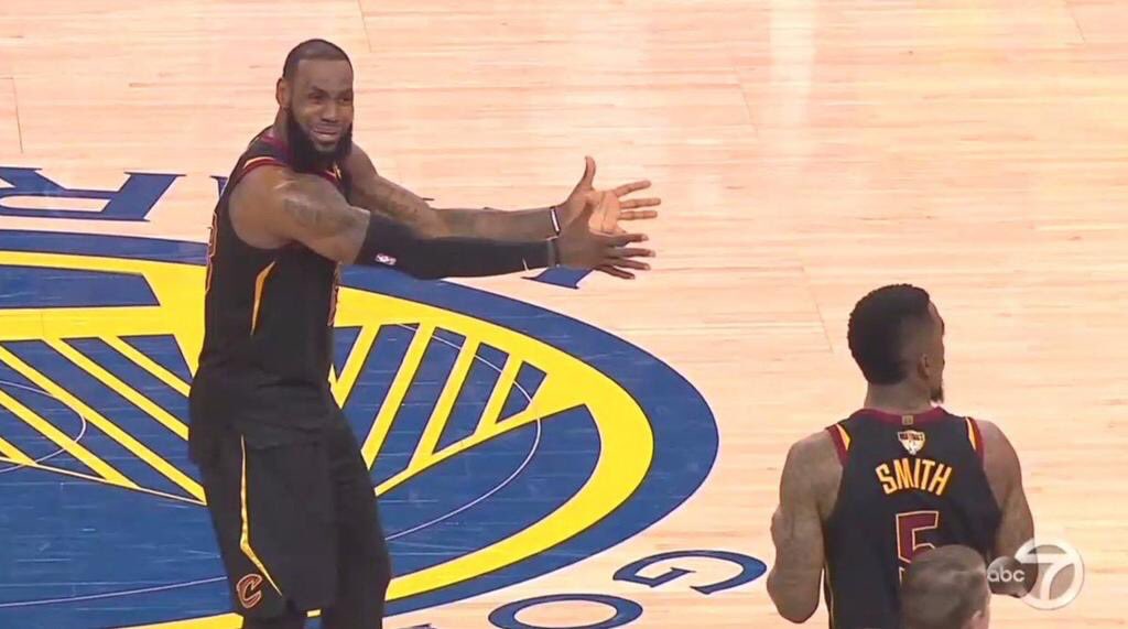 meme image of lebron frustrated at jr smith