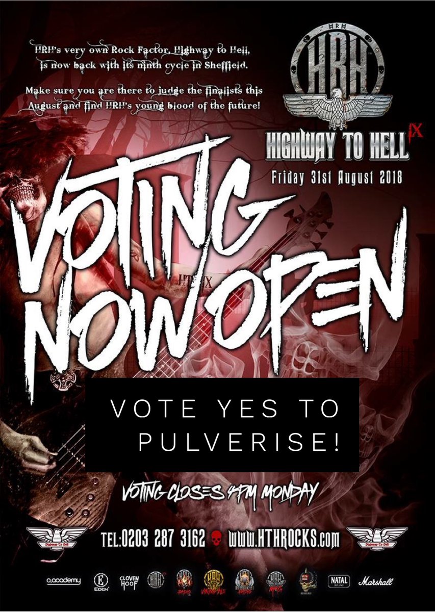 PulveriseUK's tweet photo. Pretty please could ya’ll do us a solid and say YES TO #PULVERISE in this Hard Rock Hell comp! 

We could end up playing the @O2AcademySheff! Whuuttt?!

Simply click here -
https://t.co/vjNiWeeARV
Vote “Yes, Maybe or No” to each band.. until you get to us, then its a YES! 😝 Fanx https://t.co/OwF7LGPaZS