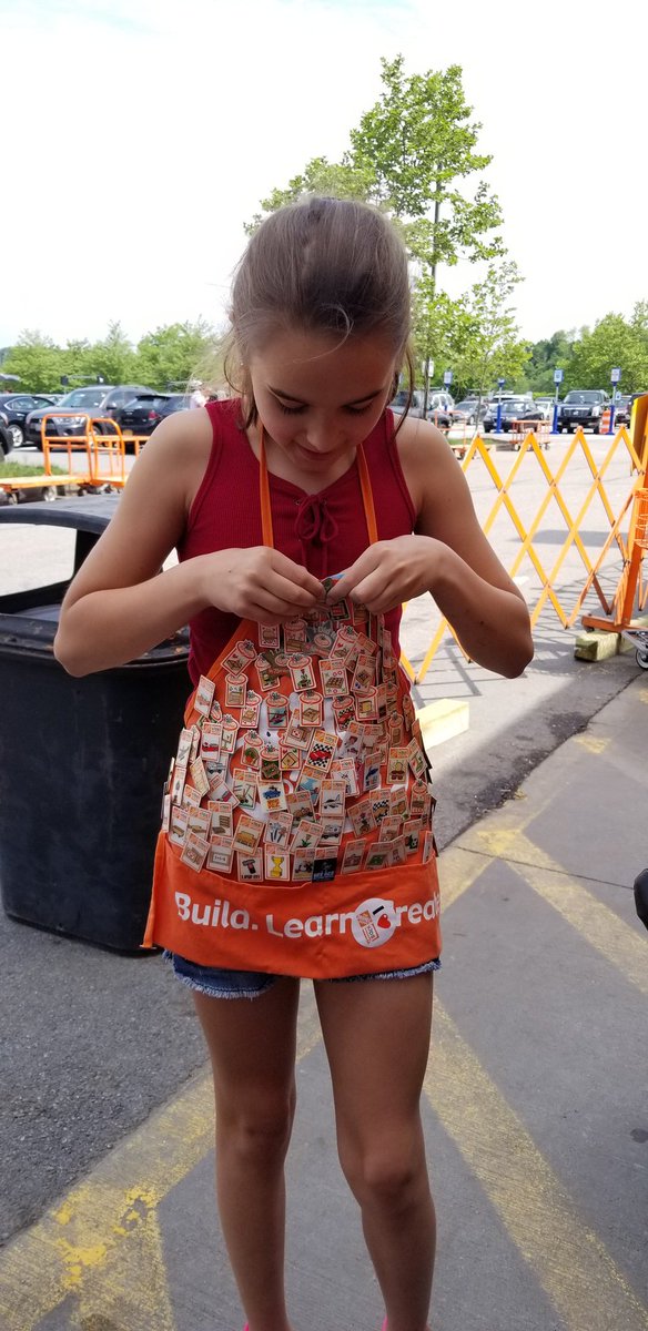 justkellyisfine's tweet photo. Meet Gabby! An amazing young lady with great stories and lots of memories.  Gabby has been coming to our Kid's Workshops for 8 years and has 102 pins on her apron.  Today we had the honor of awarding her 100th commerative pin! #1271GettingItDone #NJM #TrendingOrange #HomeDepot https://t.co/tHqrNtpHQh