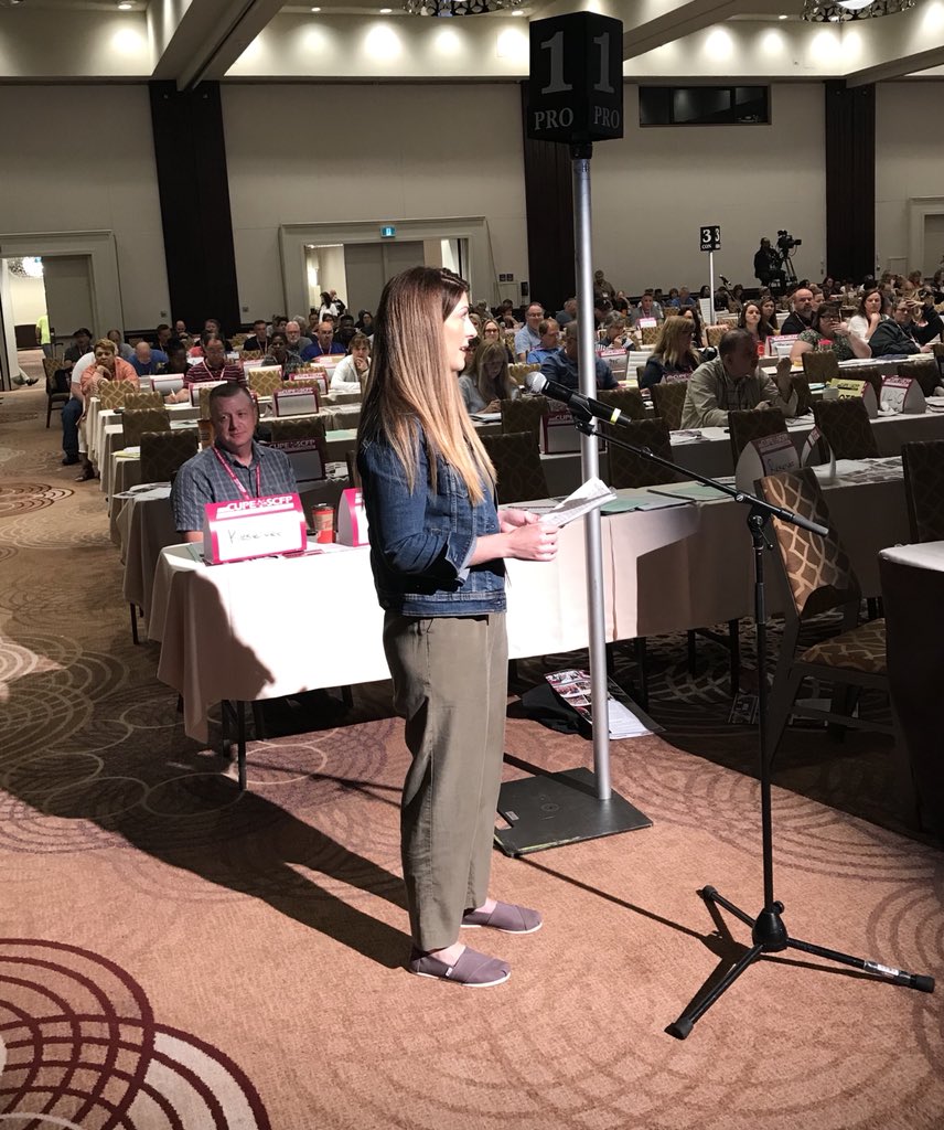CUPE9112's tweet photo. .@TiffanyBalducci recognizing issues surrounding the inhumane treatment of prisoners and urges that the system focus on restoration. #CUPEON18 #BeBoldBeBrave https://t.co/AJQOIxWB8W