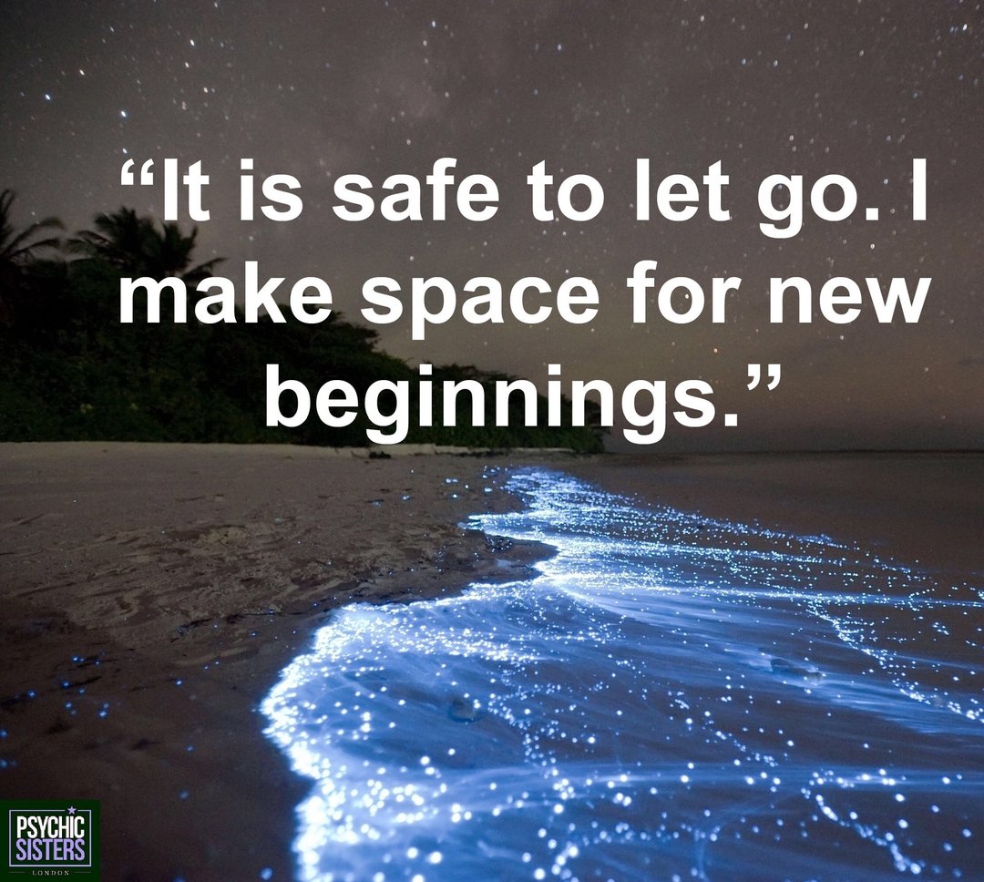 psychicsisters's tweet photo. It is safe to let go. I make space for new beginnings #dailyaffirmation   #calm #faithful #peaceful #guidance #forgiveness #meditate #mind #meditation #serene #breathe #peace #healing #reiki #chakra #crystals #crystalhealing #psychicsisters #tarot #readings #clairvoyance https://t.co/gEDzRg5CxT