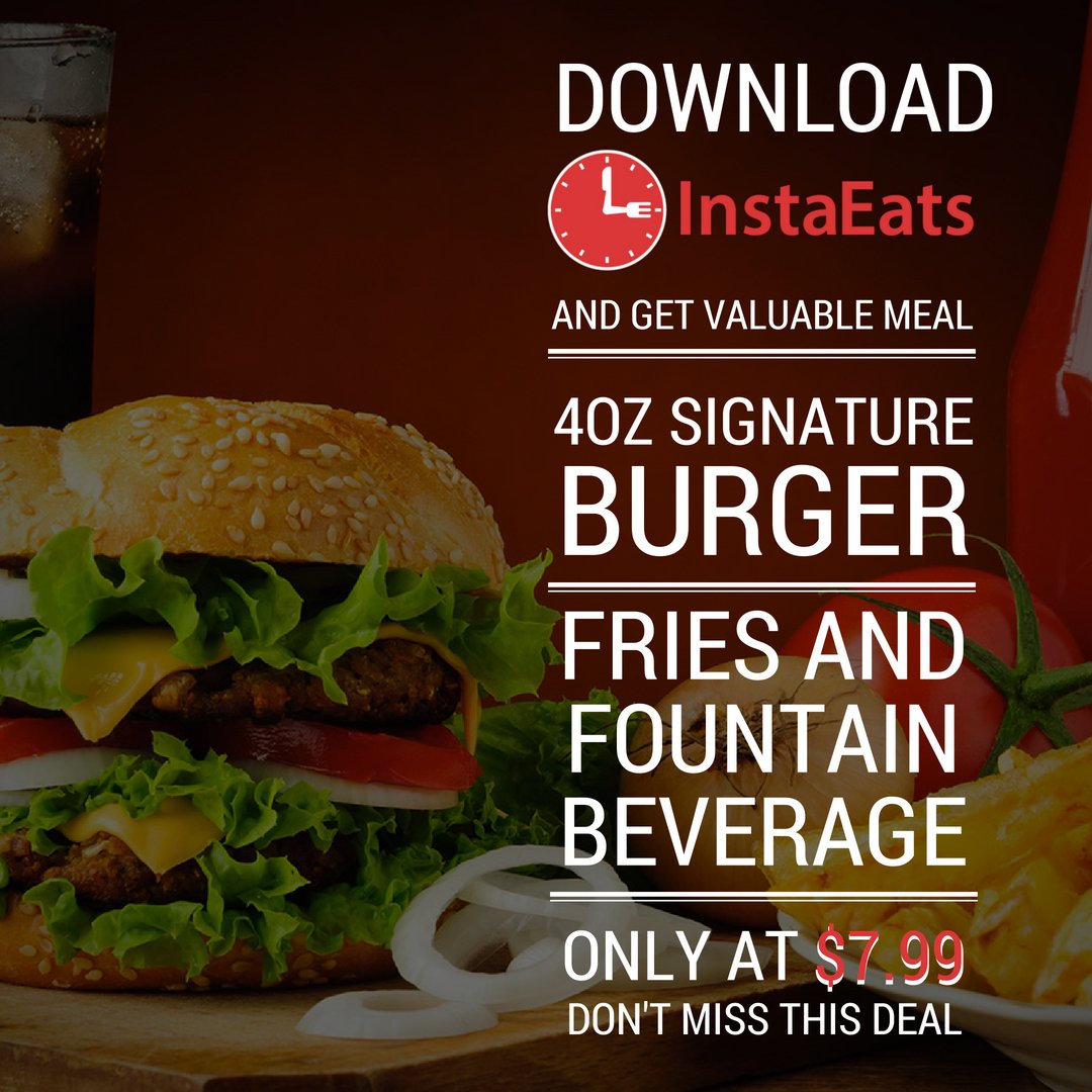 instaeatsapp's tweet photo. Download #InstaEats and get Valuable meal 4oz Signature #Burger, Fries and Fountain Beverage only at $7.99. Don't Miss this Deal.
Visit : https://t.co/ME6NVbjVRq
#weekendtime #weekendfood #breakfast #holidayfood #mississaugafood #foodphotography #mississaugaeats #happyweekend https://t.co/IJNgeiZIi5