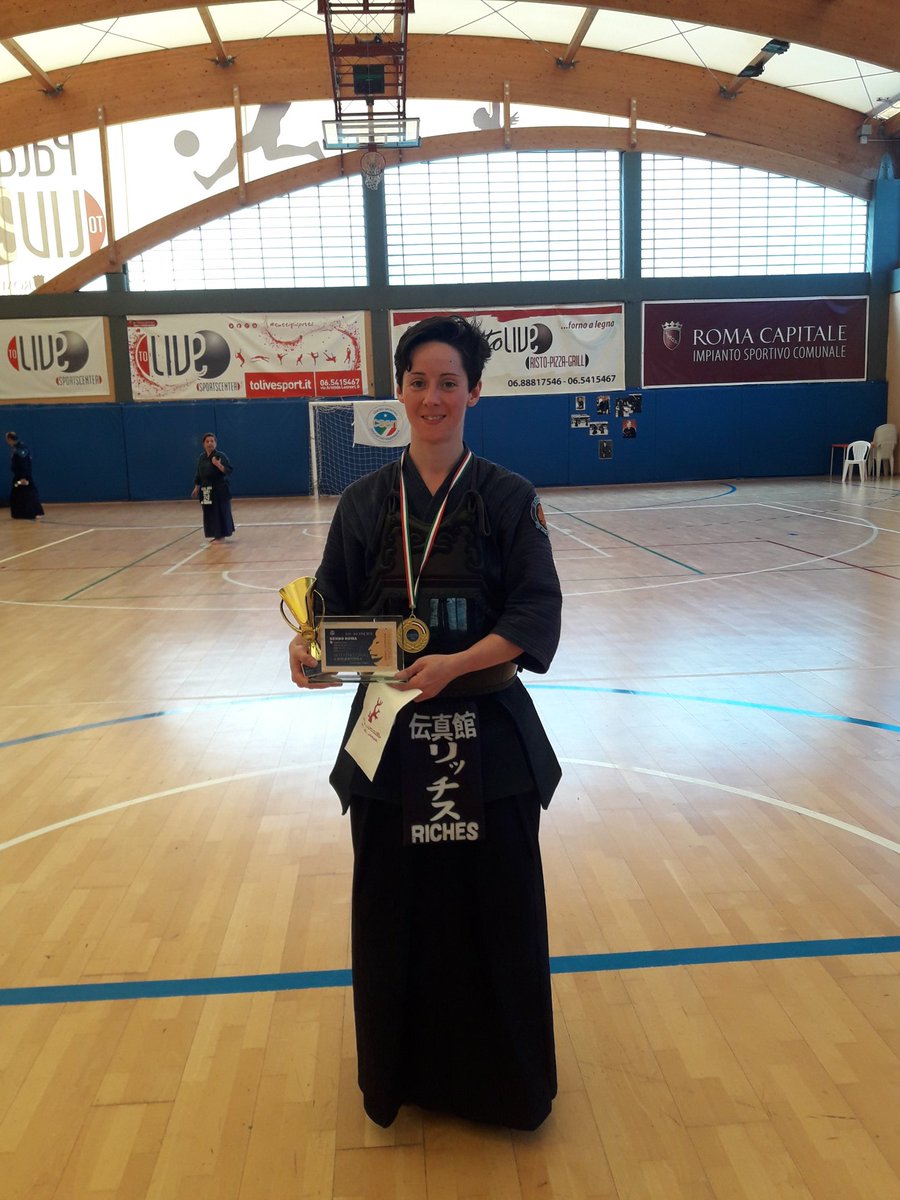 Kendowales's tweet photo. #Congratulations to Rosanna Riches from @DenshinkanKendo for achieving #gold in the women's category of the 1st Chiba Sensei memorial #competition in #rome and for taking the #fightingspirit award in the Dan open competition #Kendo #martialarts #Cardiff https://t.co/H0QPcjdnBs