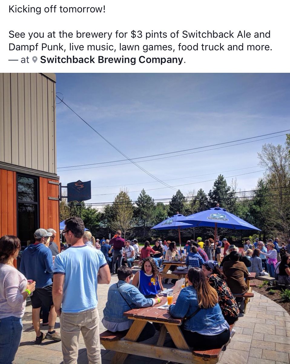 SwitchbackBeer's tweet photo. Who will we be seeing on the patio tomorrow!? What’s better than beverages? Beverages while basking in the sunshine! Even better still, $3 pints of Switchback Ale and our newest addition #DampfPunk! #BTV #weekendwarriors #ESOP #southend https://t.co/6lLUShtNk3