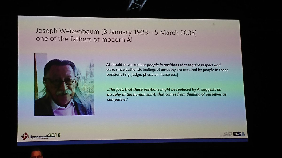 jubius's tweet photo. '...atrophy of the human spirit..." but will that stop AI from being used to replace human beings? Doubt it... #ea18 https://t.co/KwWo88CoCS