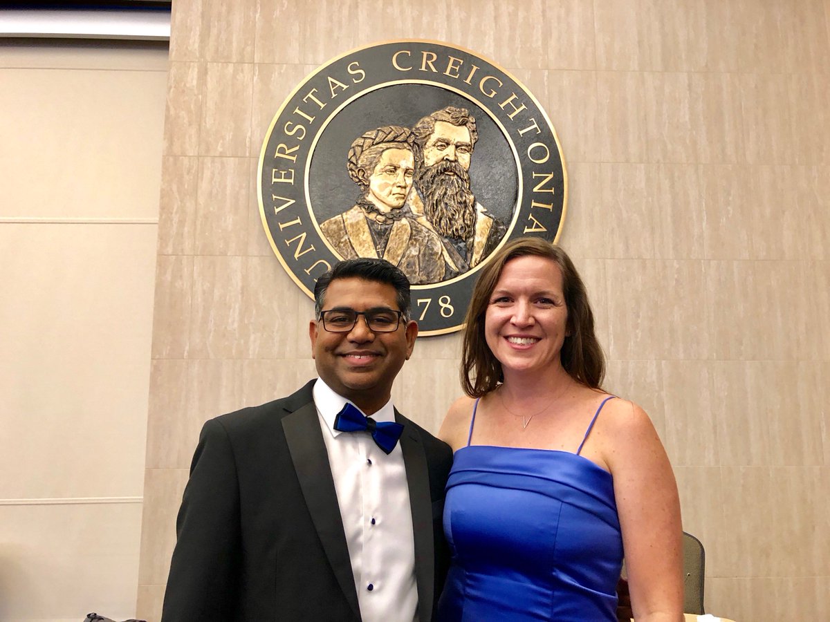 IMCreighton's tweet photo. Drs. Valenta &amp; @AndukuriGiri presenting #CreightonIMgraduation banquet last night. Special thanks for great, hard and enthusiastic work. You made it a special night for everyone. https://t.co/ymLgh5kHMj