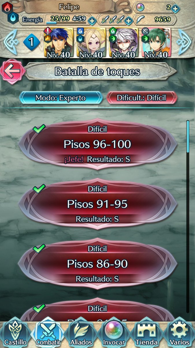 Acabo de pasar los 100 pisos de la #BatalladeToques en Modo:Experto y Dificultad:Difícil. Casi imposible, pero MUY satisfactorio y emocionante. #FEH #FEHeroes #TapBattle