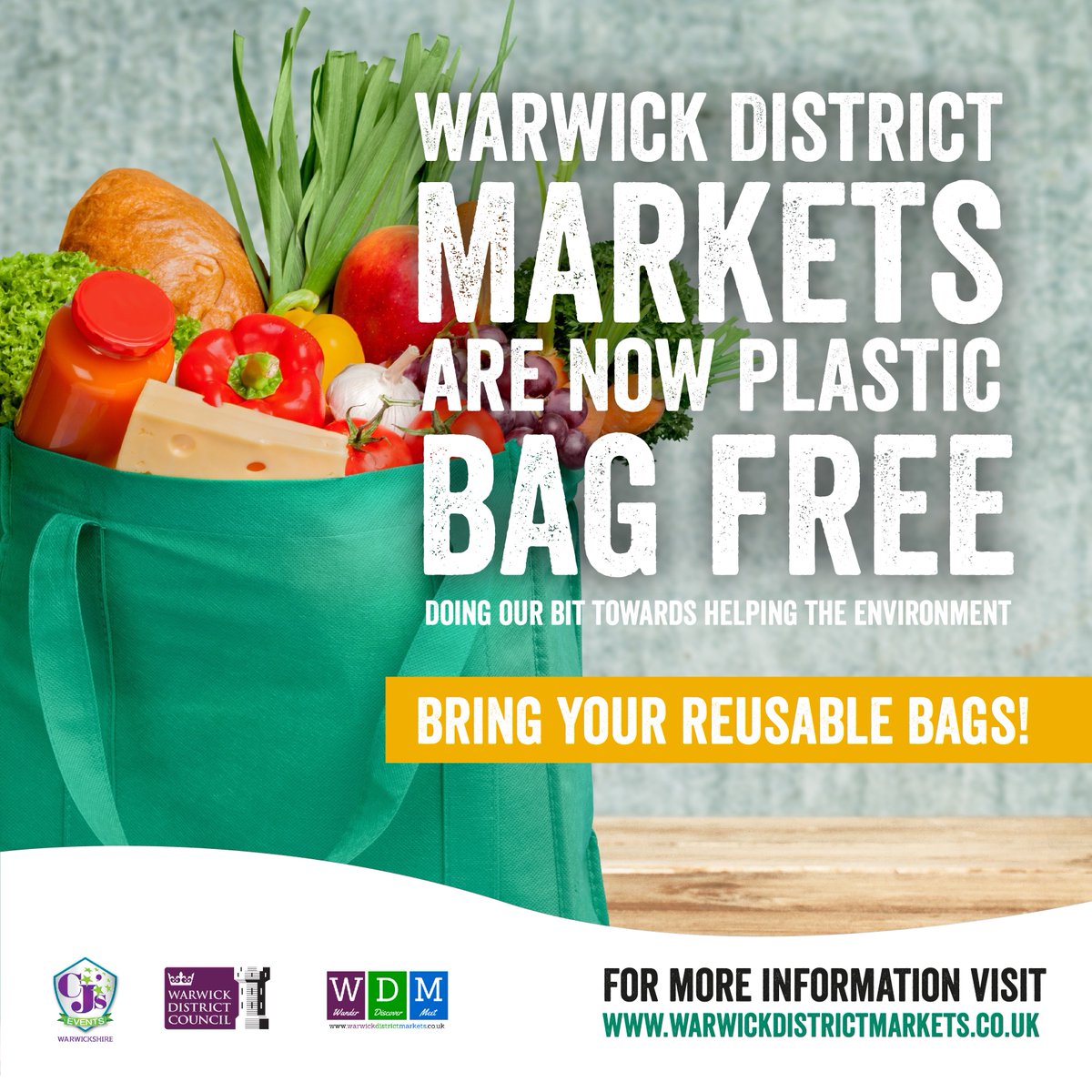 cjseventswarks's tweet photo. We've had some great feedback about our single use plastic bag ban which started today at #Warwick market. Visiting any future Warwick District Markets? Don't forget your reusable bags! #WDMarkets https://t.co/5zr8Fl0JdW