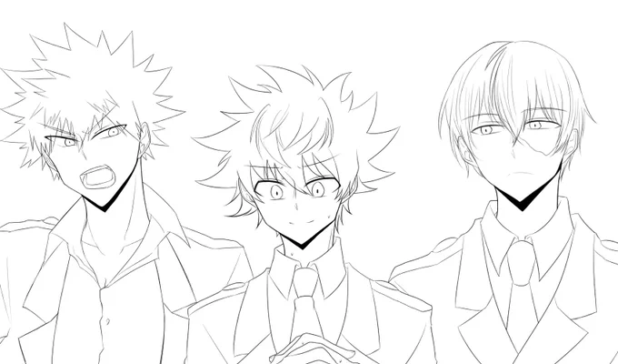 #僕のヒーローアカデミア
ヒロアカ推しキャラ三人!!!
イケメン過ぎて本当、三人とも大好きです♡(まだ線画ですが) 