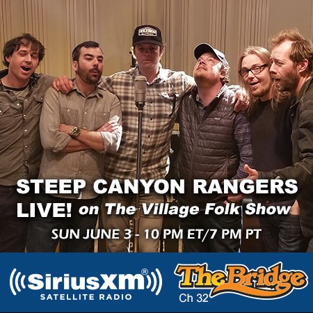 siriusxmvillage's tweet photo. Tomorrow on The Village Folk Show - an interview and performance from @SteepCanyon! Tune in 10 PM ET on The Bridge to hear songs from their new album "Out In The Open"! https://t.co/mhqk77pzOr