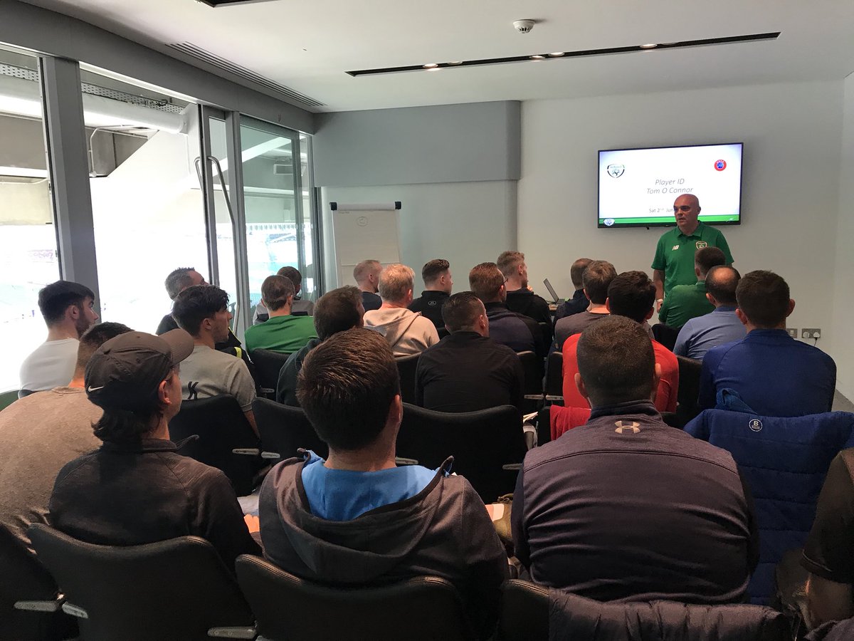 NiallORegan29's tweet image. Excellent afternoon @UEFA CPD and @FAICoachEd National C Licence Groups being presented to by @FAIreland Women’s Assistant Manager and Coach Ed Tutor Tom O Connor presenting to both groups on Player ID and Scouting #realitybased #lifelonglearning @RobS__55
