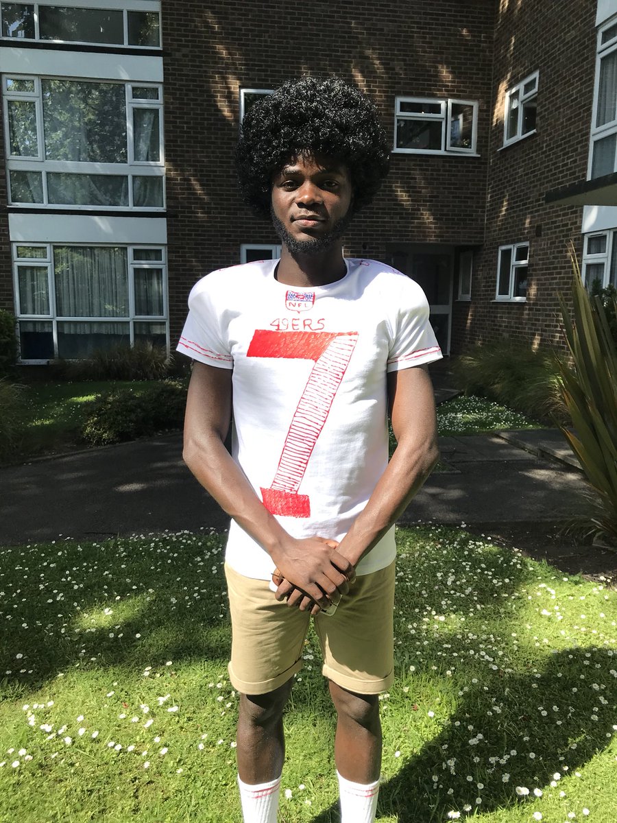 SUBUPresident's tweet photo. When they say #fancyDress, I say @Kaepernick7 

#SUBUSummerBall 
#handmade
#takeaknee https://t.co/M4Dyt6peuP
