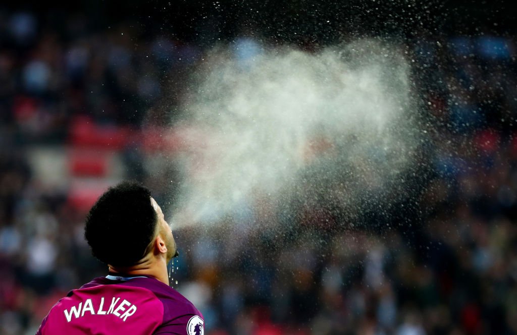 BBCMOTD's tweet photo. The classic Kyle Walker water spray on display again at Wembley. 😅

#bbcworldcup #ENGNGA  https://t.co/G81plM54Sj https://t.co/I6wZovjqF9