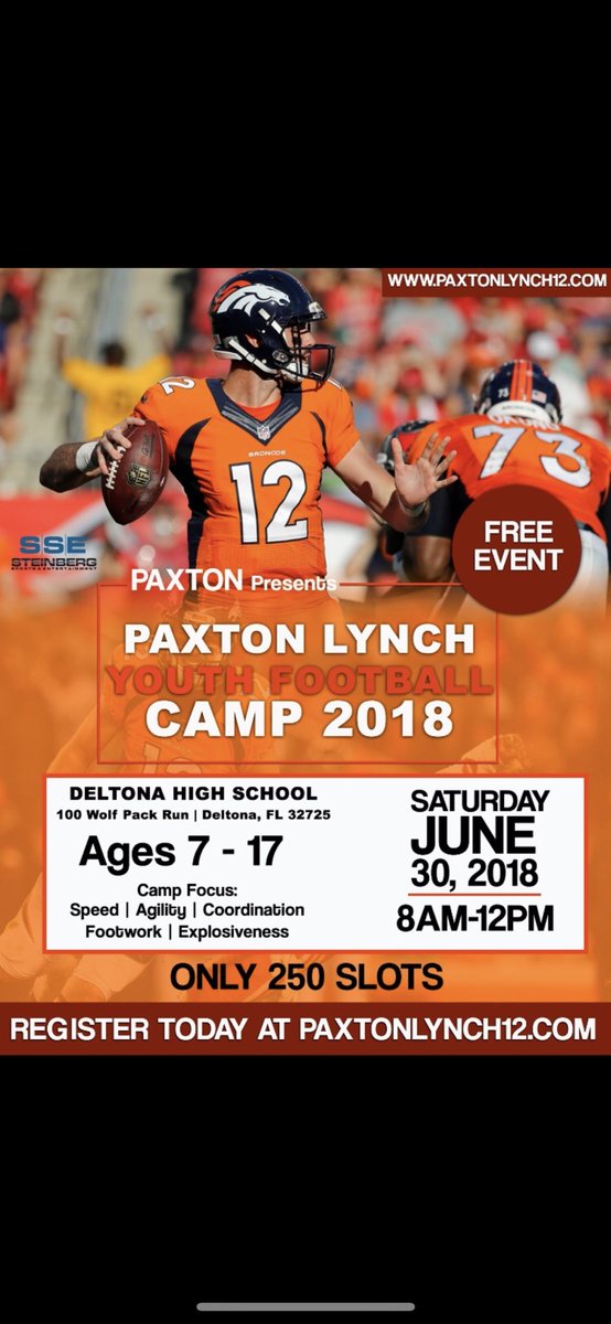 Come out and join me for my first free youth camp back home in Deltona Florida on June 30th! Big thanks to @paniniamerica and @nflpa for their support! Register at paxtonlynch12.com