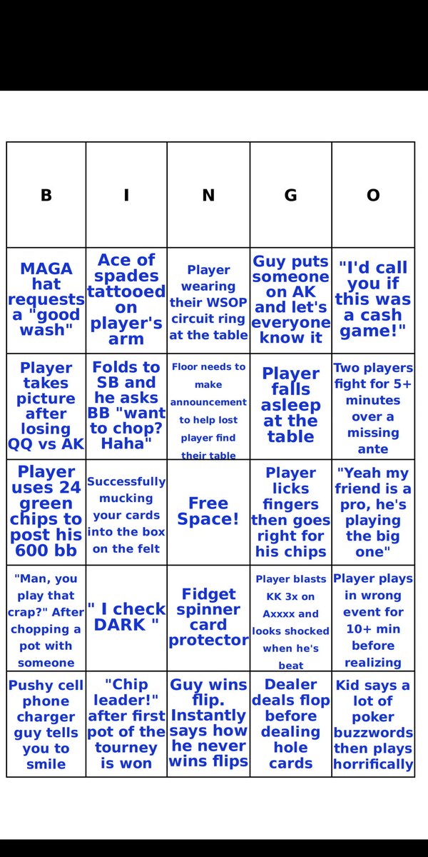 Gags30poker's tweet photo. Bored at the tables this summer? I present: WSOP bingo!! https://t.co/koCCYdXyI2
