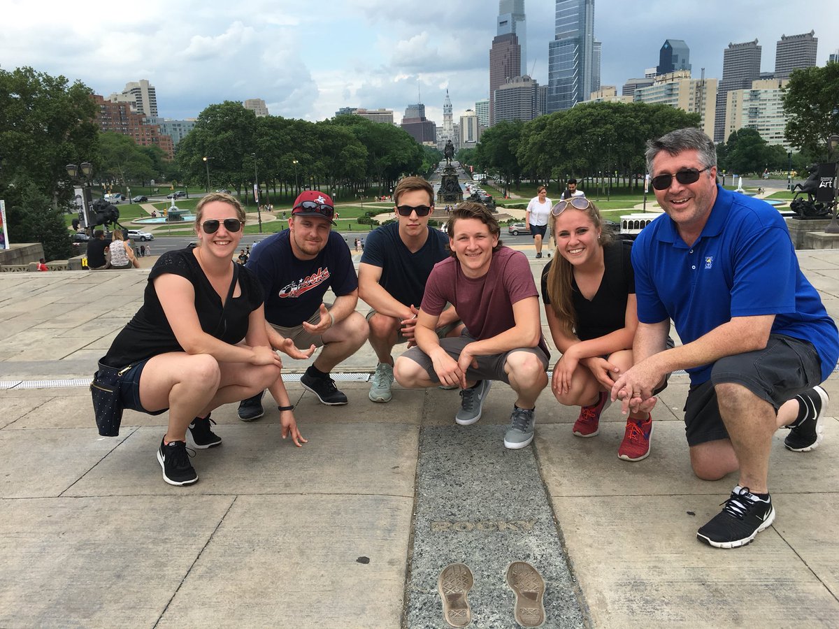 DanUnderberg's tweet photo. Taking time to explore Philly (like Rocky’s footsteps) with this incredible crew after volunteering at the @cj_wentz  softball game to support the @AO1Foundation. A long trip back to @CUWisconsin awaits, but it was well worth it. Thanks @CaptureMktg! https://t.co/LlZLtMB9uw