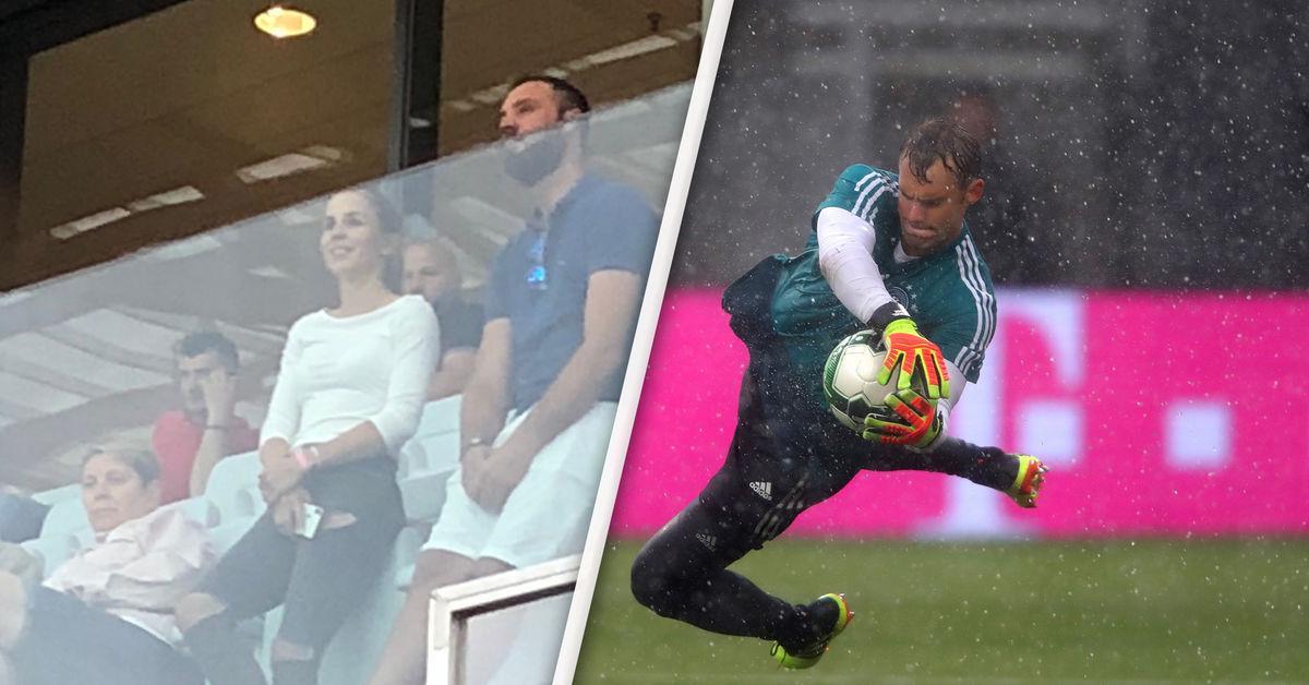 SPORT1's tweet photo. Zitterpartie in Klagenfurt: Frau Nina drückt Manuel Neuer die Daumen. #dfb #AUTGER #dfteam #DieMannschaft #wirfuer5 https://t.co/BJPMBqbJF4 https://t.co/mLVnQ3Smix