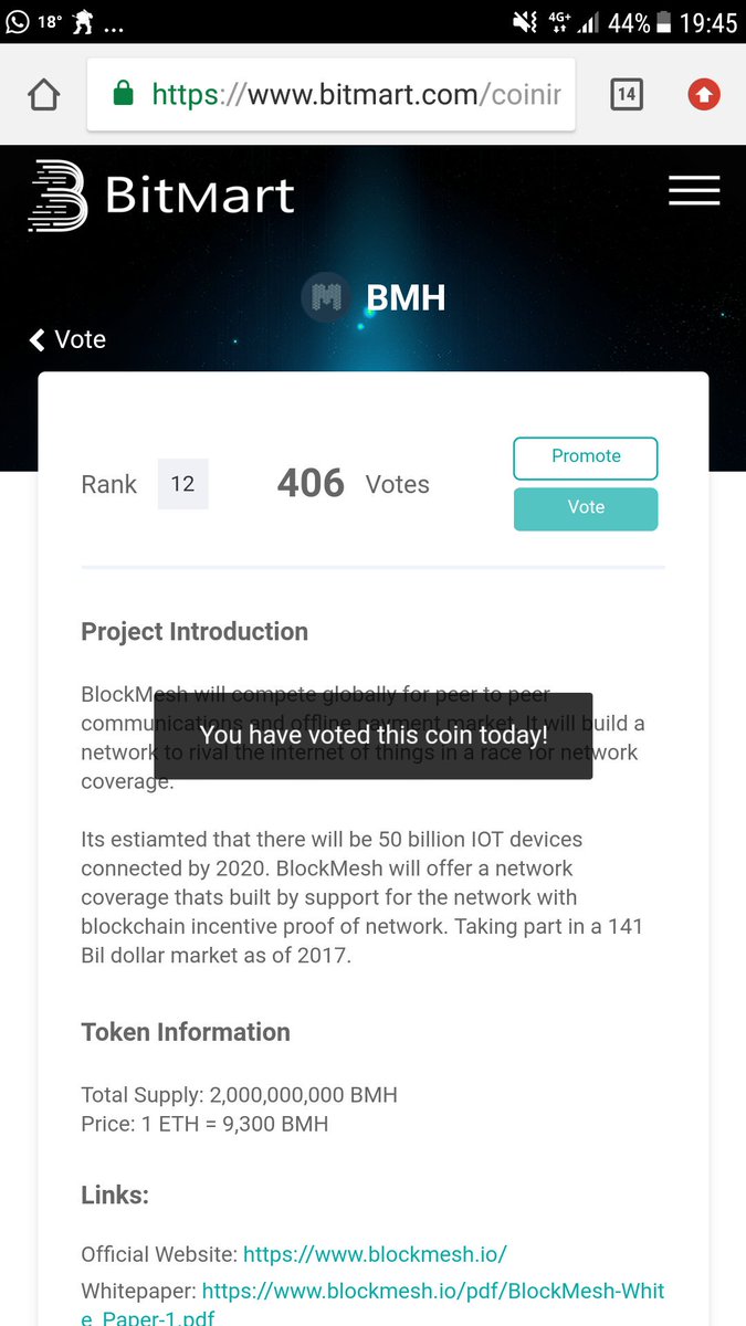 Graeme_Ham's tweet photo. I voted for #Blockmesh #BlockMeshOnBitmart @blockmesh_io go vote https://t.co/KCsa7nOtc8 $BMH #BMH https://t.co/0ZLGV5MUzW