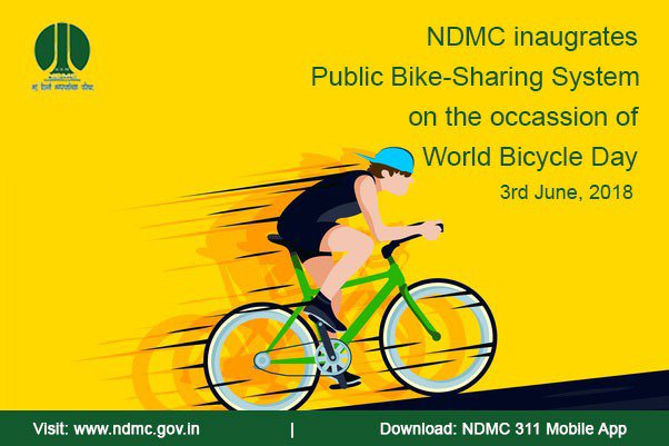 tweetndmc's tweet photo. #NDMC inaugurates public bike sharing system on the occasion of #WorldBicycleDay at Charkha Meuseum on 3rd June,2018. We look forward all the citizen of Delhi to meet tomorrow on this occasion. #SwasthRahoMastRaho #HealthierGenerations #SmartCity #SmartNDMC https://t.co/FyphTWRM0v