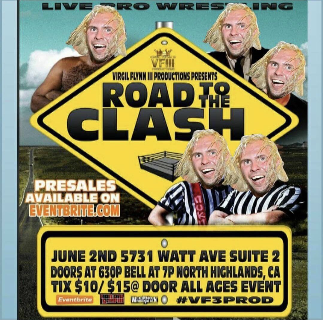 VF3Prod's tweet photo. Ok, we didn't *WANT* to post this, but @JoeDeSoul & @ThatMattCarlos (The C.L.A.P.) paid @VF3Prod to put this up to let everyone know that they're kicking off ROAD TO THE CLASH tonight.
Oh, joy. 🤦🏼♂️
Tix available at the door. Doors at 6:30pm, 7pm showtime.
#JoeFace #VF3 https://t.co/U4jsk6Pros