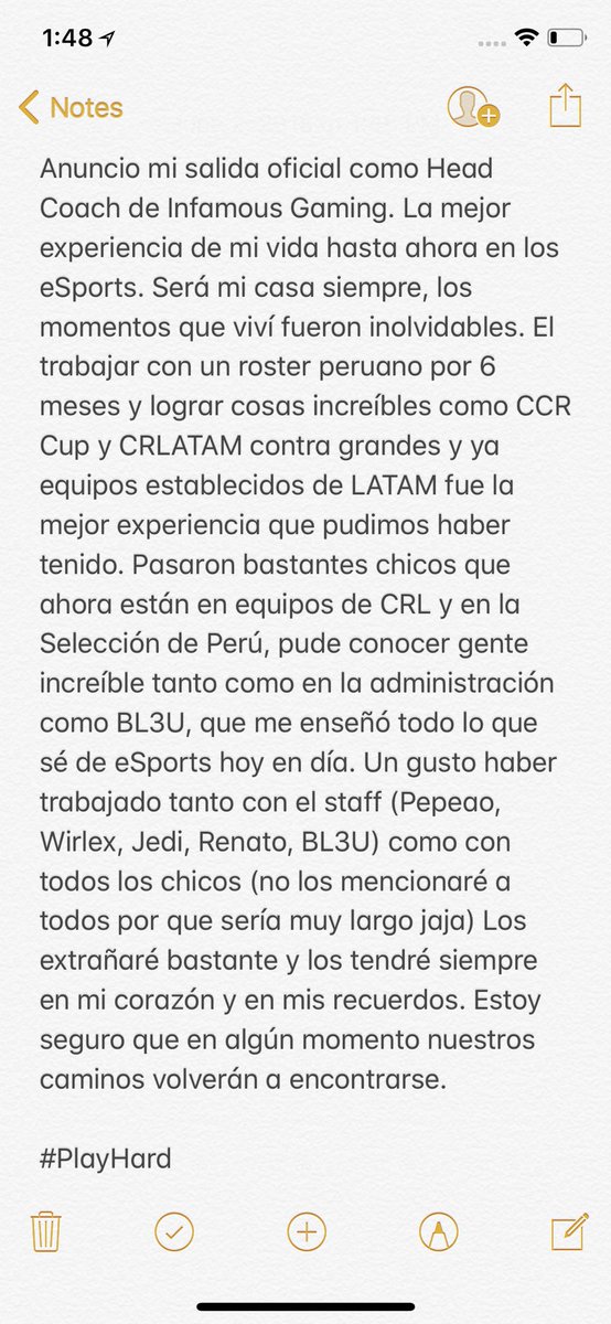 Anuncio mi salida oficial de <a href="/Infamous_GG/">Infamous Gaming</a> . Un gusto haber compartido con todos estos 6 meses. Tendrán más noticias sobre mí en los próximos días. 
Una tormenta se avecina a Florida, así que sabrán de mi pronto...