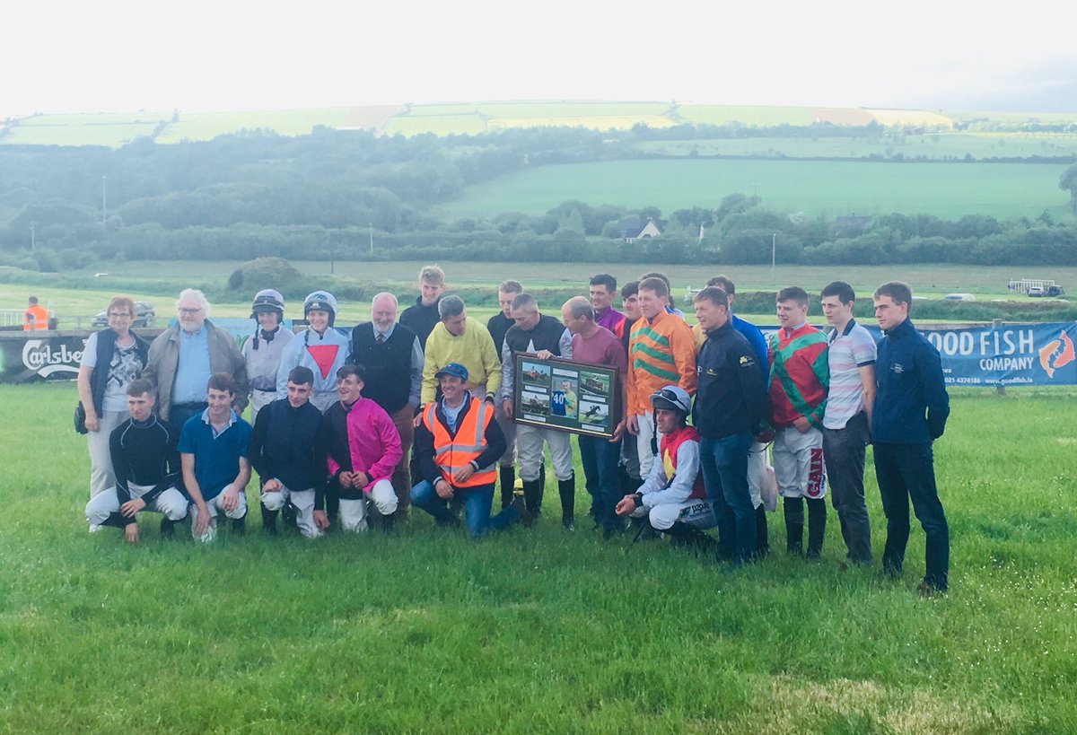 corkwaterp2p's tweet photo. Cork Rider Don Atkinson getting presented a picture of memories by his weigh room colleagues as he says goodbye to race riding after 40 years on the @irishp2p #WellDoneDon #GreatCareer @GoRacing @TheIrishField https://t.co/lWBvZKg5vR