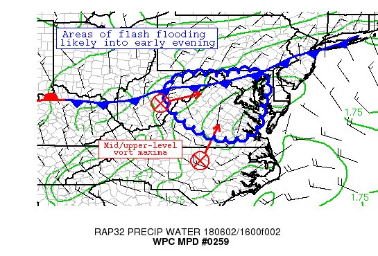 The threat for heavy rain continues in Maryland and Virginia this afternoon. See the latest Mesoscale Precipitation Discussion issued by the Weather Prediction Center.   

 wpc.ncep.noaa.gov/metwatch/metwa…