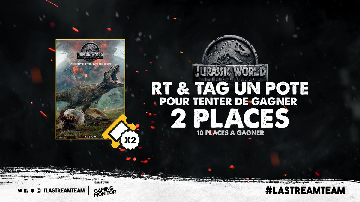 DomingoTV's tweet photo. A l’occasion de la soirée Stream Team #JurassicWorldFallenKingdom on vous offre des places pour aller voir le film avec votre pote ! 

 🎁 #RT + tag ton pote 🎁

TAS 05/06 https://t.co/oMmjcQzKYY