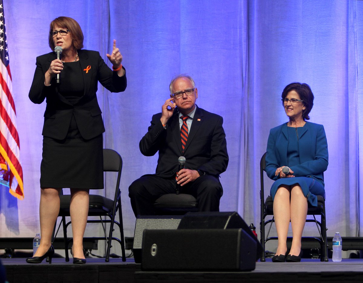 PBenida's tweet image. From left, governor candidates Erin Murphy, Tim Walz and Rebecca Otto answer questions at the DFL State Convention Saturday at the Mayo Civic Center in Rochester.  View photos at postbulletin.com/gallery/photos…