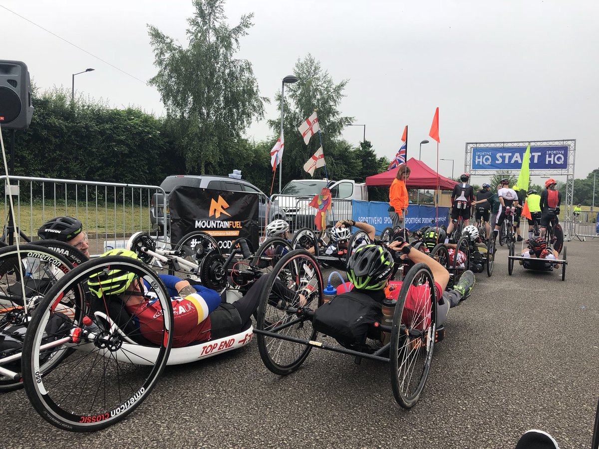 HandcyclingUK's tweet photo. The start line at @sportivehq Flat & Fast 100 today. What a great #inclusive event. There were more #handcyclists taking part this year than any of the other years. Put it in the calendar for next year. #FlatAndFast100 https://t.co/37ShVib0la