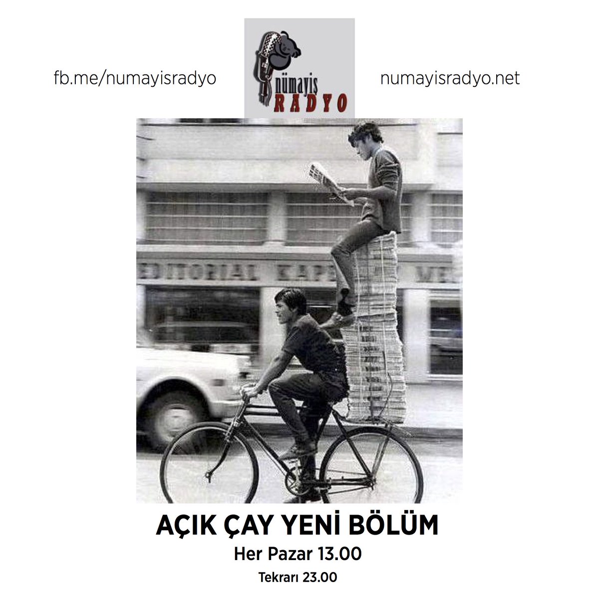 NumayisRadyo's tweet photo. 'Açık Çay' Sezon Finali Yarın 13:00'da
14 hafta boyunca demli gündemin sis bulutlarının arasından cımbızla çekip aldığımız yüzlerce haberden derlediğimiz 'enler' listesi ve muhabbetiyle 15.bölümde sezon finali yapıyoruz. 
Yarın 13:00'da.Tekrarı 23:00'da. 
https://t.co/quwPqhfWq0 https://t.co/U9H3qAFhxx