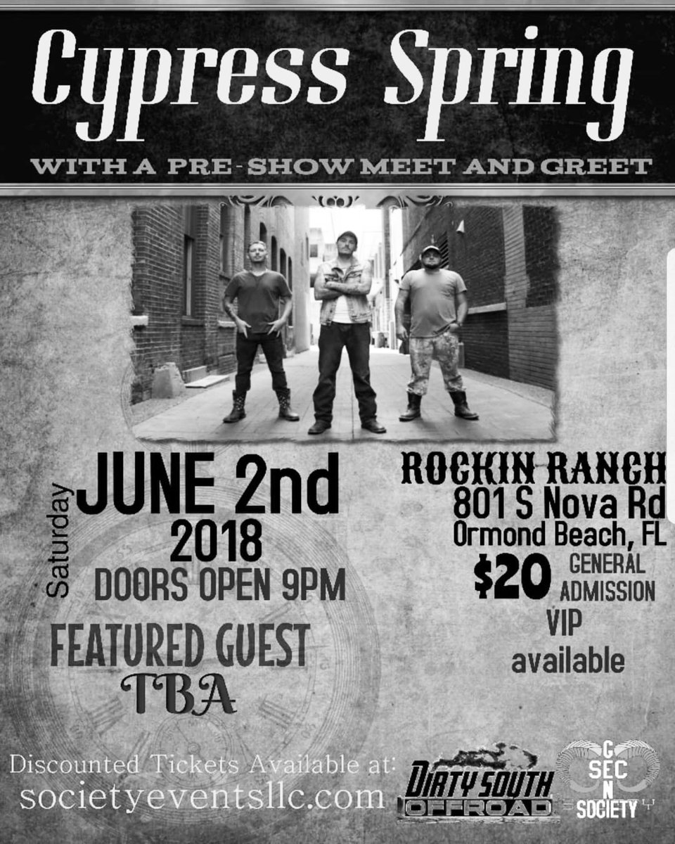 cypress_spring's tweet photo. TONIGHT. ROCKIN’ RANCH. ORMOND BEACH, FL. BE THERE.... #CypressSpringOnTour https://t.co/OgWFieZpLG