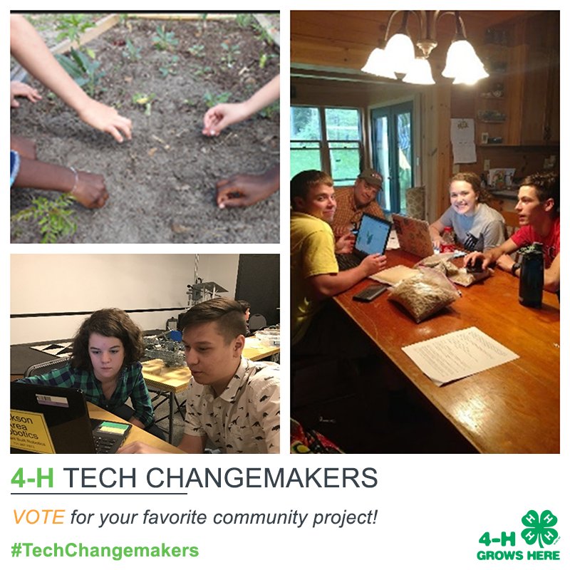 4H's tweet image. Help us pick the @4H #TechChangemakers that are providing education and support in their community using tech tools. Vote today and @Microsoft will award the top group with resources and more: bit.ly/2JqZny8