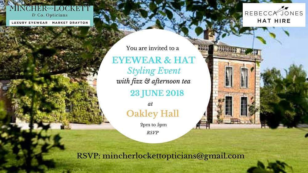 rockettpr's tweet photo. Be a leader in the #stylestakes this summer with @Mktdraytonoptic &amp; #RebeccaJonesHatHire by attending an #eyewear and #hat styling event at #OakleyHall on Sat 23rd June 2-5pm. RSVP Email: mincherlockettopticians@gmail.com https://t.co/HzkFgVvdrA