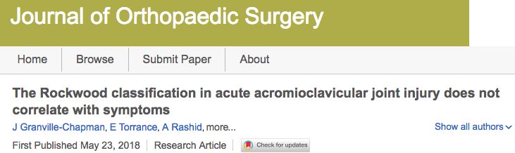 PFisher_Physio's tweet photo. Rockwood Classification does not correlate with clinical symptoms in acute ACJ injury #physio #ACJ https://t.co/lBIGX7nweB