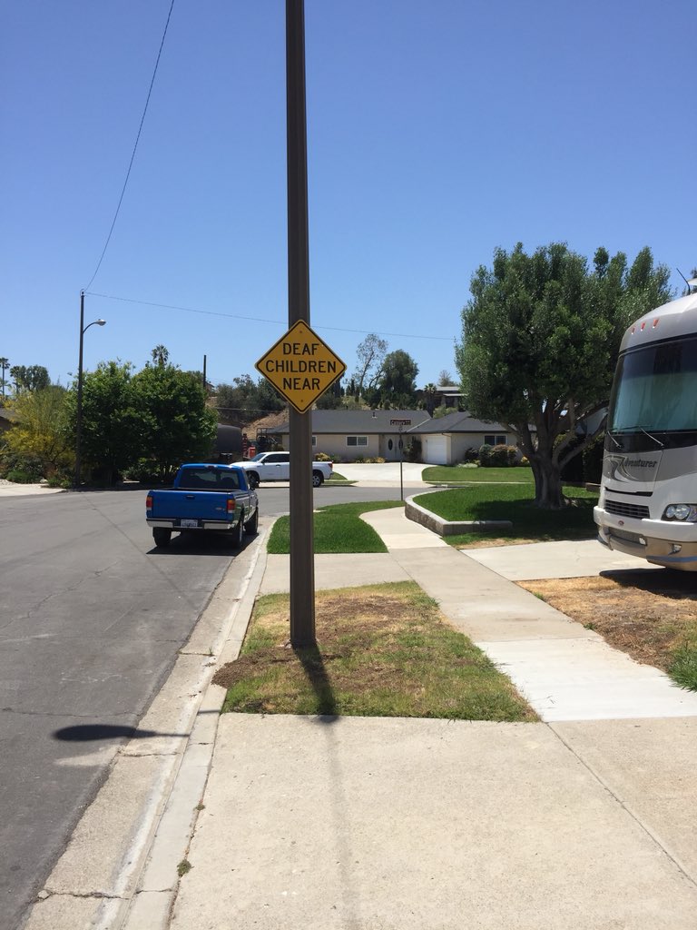 AllenJWilson's tweet photo. I am walking precinct #300029293 in Yorba Linda for Shawn @NelsonforOC then bumped into this amazing sign “Deaf Children Near”.  Inspiring! #CA39 https://t.co/pe2rWgHKVa