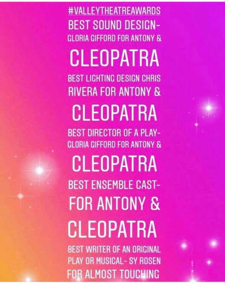 thelucywalsh's tweet photo. Excited for this mondays awards ceremony-We are nominated in 5 categories! @GloriaGifford #AntonyAndCleopatra #SyRosen #TheValleyTheatreAwards https://t.co/5Jwalxfdyk