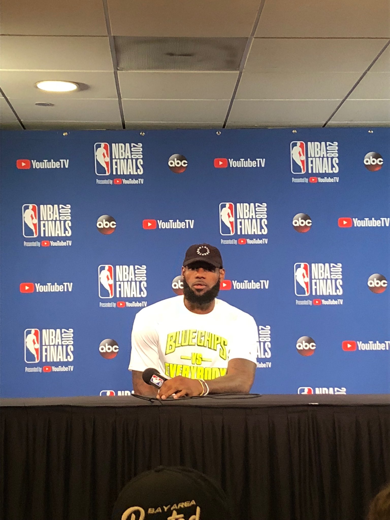 Aaron Dodson on X LeBron James wearing a Blue Chips vs. Everybody shirt during press conference https t WDMW15FwIy X