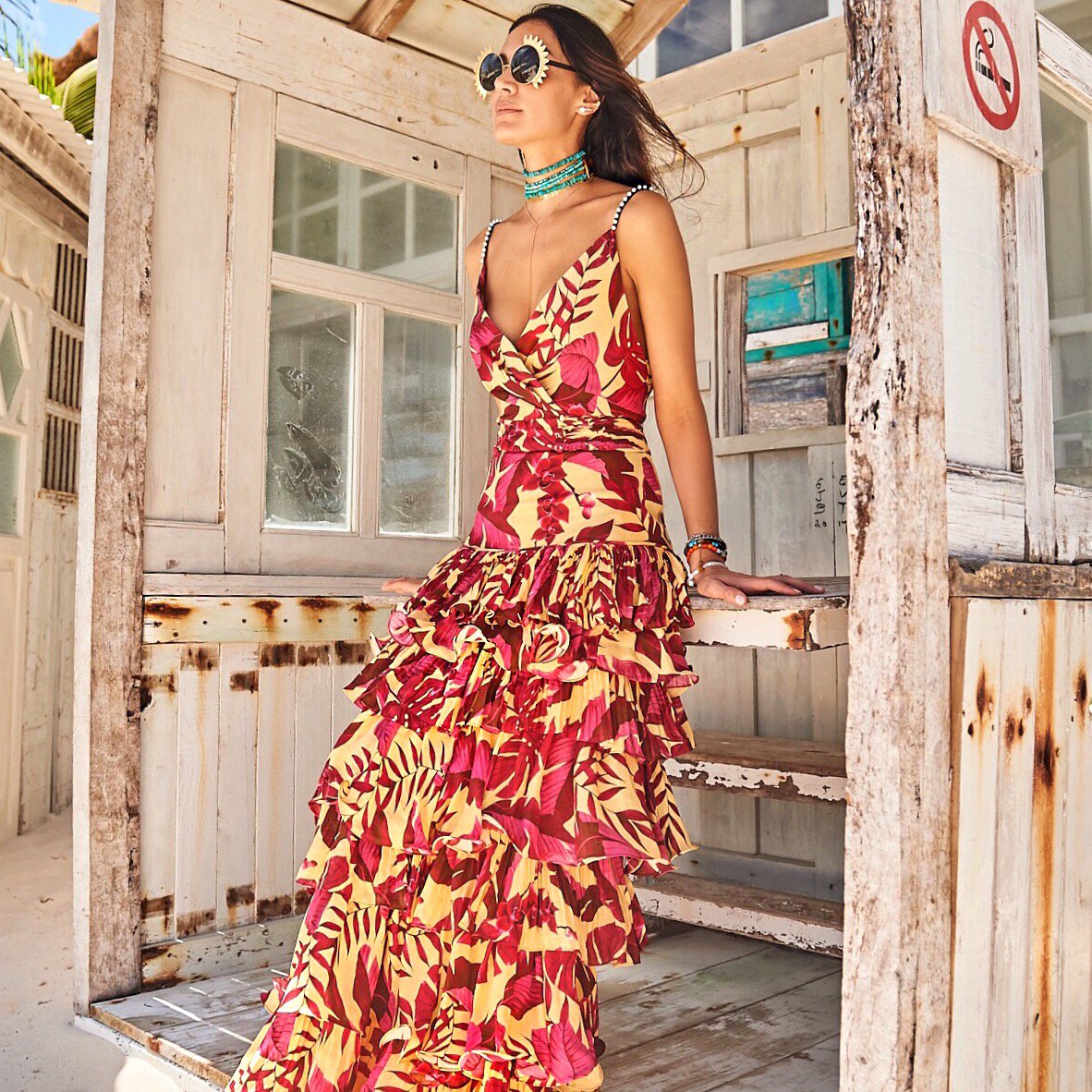 Queen of the coast in #JohannaOrtiz! Shop <a href="/LopezJennyLopez/">Jenny Lopez</a>'s exclusive #maxidress with cascading flamenco #ruffles now moda.cm/JohannaOrtiz